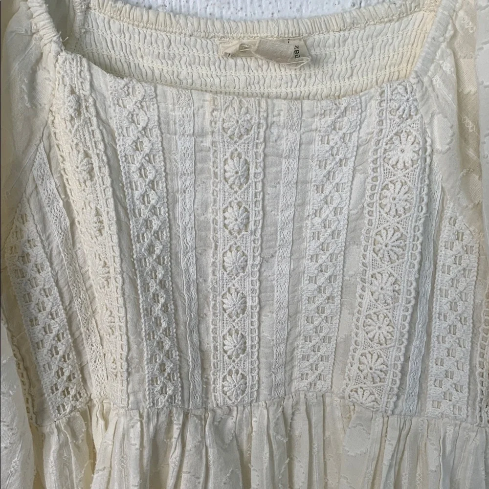 Nicole Miller Artelier Cotton Cream Square Neck Bishop Sleeve Sundress